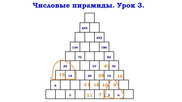 Как решать числовые пирамиды. Урок 3. смотреть онлайн