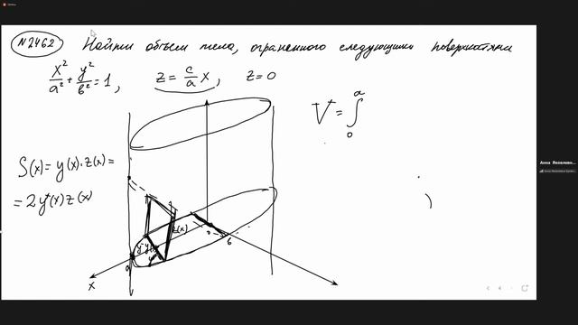 Объём тела по сечению, тела вращения. Площадь поверхности. Демидович № 2462, 2473. 5 семинар