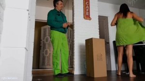 Dropping  my towel in front of the delivery man