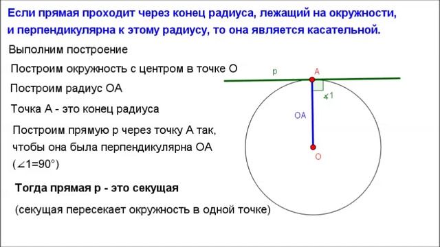 Геометрия 8 класс. Прямая через конец радиуса и перпендикулярна ему - это касательная смотреть онлайн