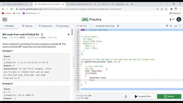 nth Node of Linked list || Linked List || GFG Practice смотреть онлайн