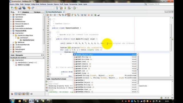Como usar o algoritmo Insertion Sort em java no netbeans (Exemplo) смотреть онлайн