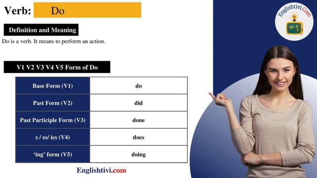 Do V1 V2 V3 V4 V5 Base Form, Past Simple, Past Participle Form of Do | Englishtivi.com смотреть онлайн