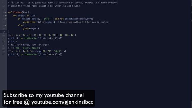 Building flatten generator demonstrating 'yield from' Python feature смотреть онлайн