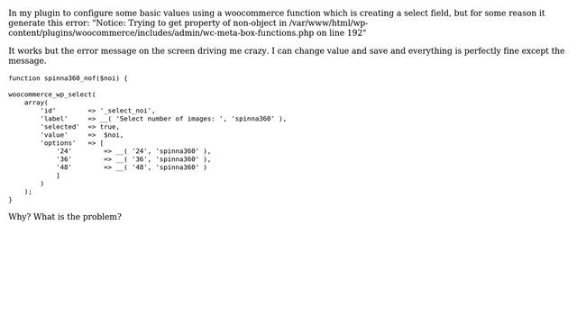 Wordpress: Custom plugin issue - Notice: Trying to get property of non-object in смотреть онлайн