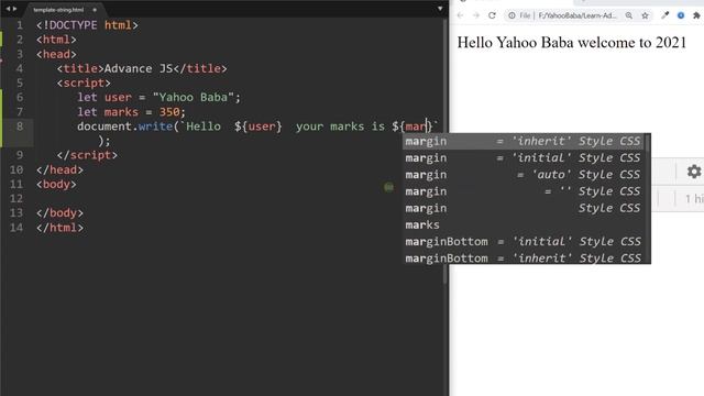 Advance JavaScript - Template Strings Tutorial in Hindi / Urdu смотреть онлайн