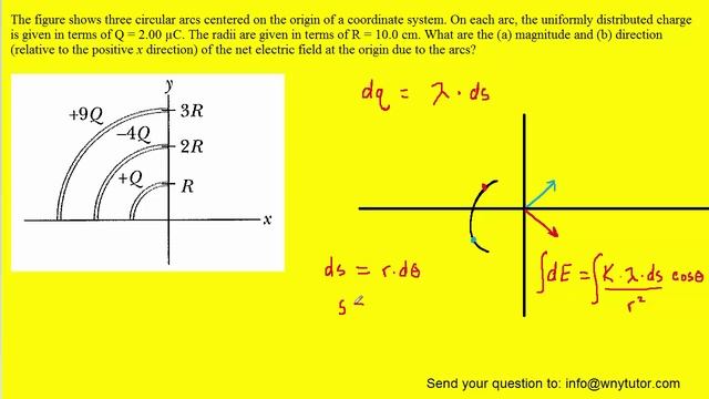The figure shows three circular arcs centered at the origin of a coordinate system смотреть онлайн