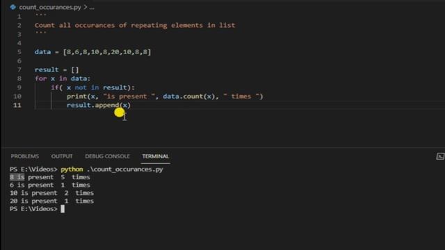 Count all occurrences of repeating elements in Python list смотреть онлайн