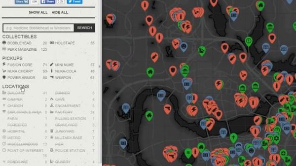 Fallout 4 интерактивная карта мира с локациями и предметами