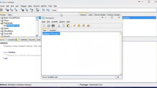 Создание класса в SmallTalk методом 