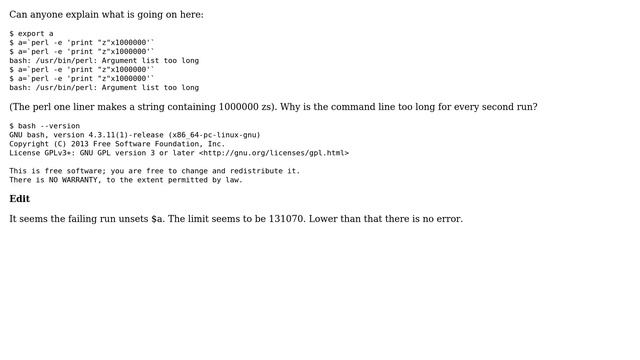 bash: /usr/bin/perl: Argument list too long смотреть онлайн