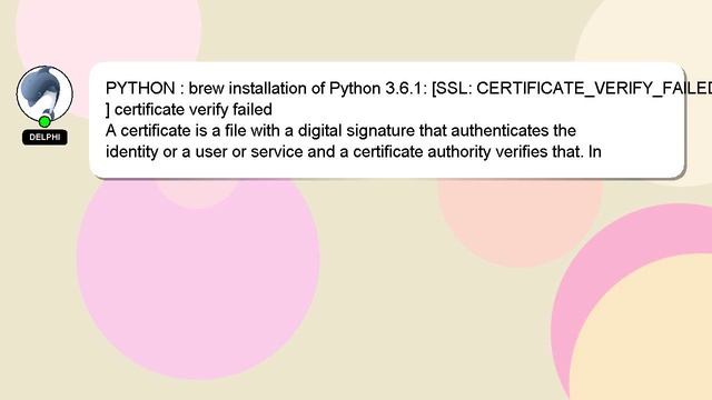 PYTHON : brew installation of Python 3.6.1: [SSL: CERTIFICATE_VERIFY_FAILED] certificate verify fai смотреть онлайн