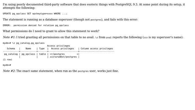 How to update pg_opclass as non-postgres superuser? смотреть онлайн