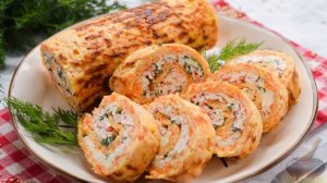 Палочки, покорившие мир).
СЫРНЫЙ РУЛЕТ С КРАБОВЫМИ ПАЛОЧКАМИ