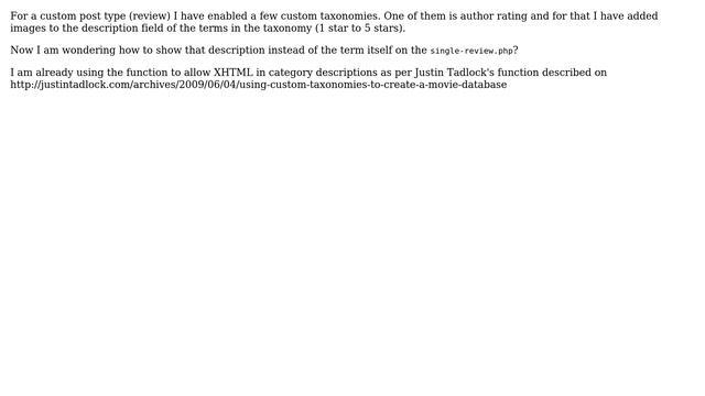 Wordpress: show term description instead of list terms of custom taxonomy смотреть онлайн