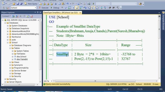 SQL Server DataType 3 SmallInt смотреть онлайн