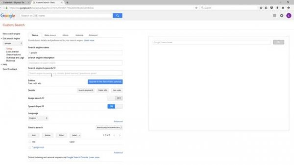 Creating a Google Custom Search Engine Id