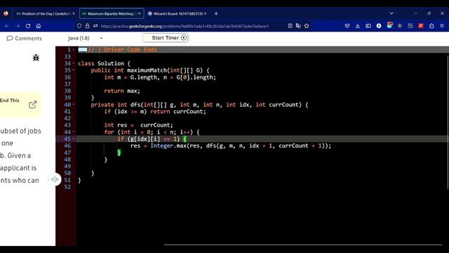 Maximum Bipartite Matching - GFG Practice || GFG POTD Efficient Yet Simple Java Solution смотреть онлайн