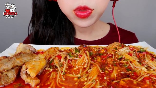 Spicy Enoki Mushroom ASMR 팽이버섯 먹방 NO TALKING EATING SOUNDS MUKBANG смотреть онлайн