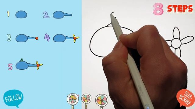 How to Draw Cute Helicopter in 8 steps | step by step Tutorial for Beginners смотреть онлайн
