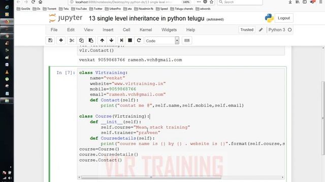 What Does Single level inheritance in Python Telugu | VLR Training Class 13 смотреть онлайн