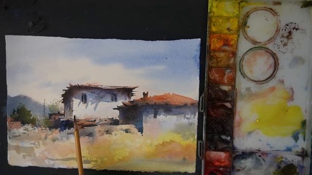 Watercolor painting tutorial - Village in iran смотреть онлайн