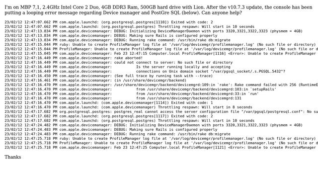 Apple: Device manager and Postgresql error message loop смотреть онлайн