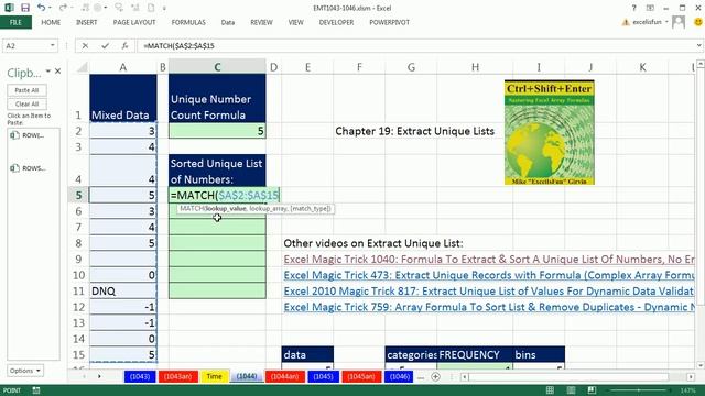 Excel Magic Trick 1044: Formula To Extract & Sort Unique List Of Numbers Contains Empty Cells & Tex смотреть онлайн