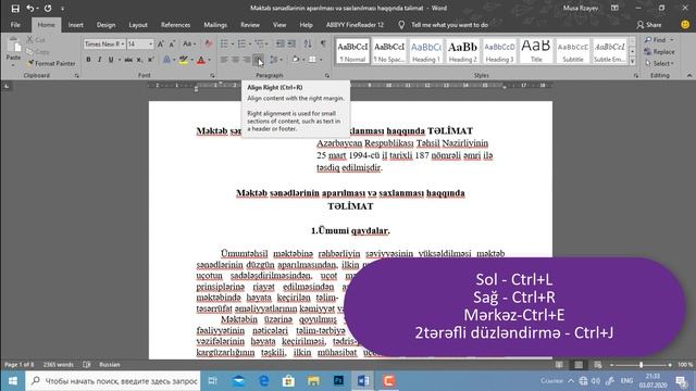 MS Office Word 2019.Dərs5.Home menyu lenti.Paragraph alt menyusu смотреть онлайн
