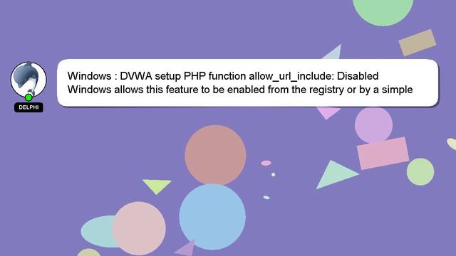 Windows : DVWA setup PHP function allow_url_include: Disabled смотреть онлайн