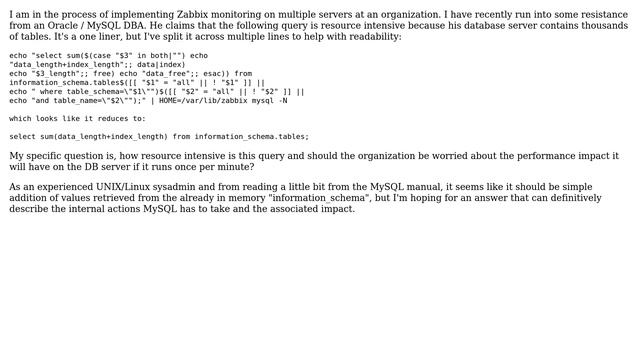 What is the load impact of the Zabbix DB size query? смотреть онлайн