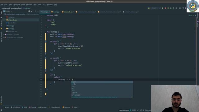 6. Golang channels vs Python asyncio using select (part3) - Golang code смотреть онлайн