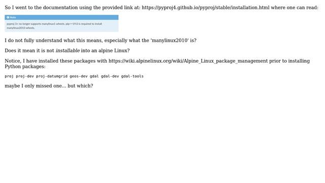 GIS: Unable to install proj related Python packages in a Linux alpine environment смотреть онлайн