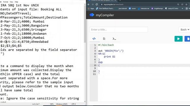AWK CMD FULLY EXPLAINED|TCS IRA UNIX/BASH 1ST NOV SOL|TCS PRA |TCS CPA|TCS OPA|BASH TUTORIAL |UNIX смотреть онлайн