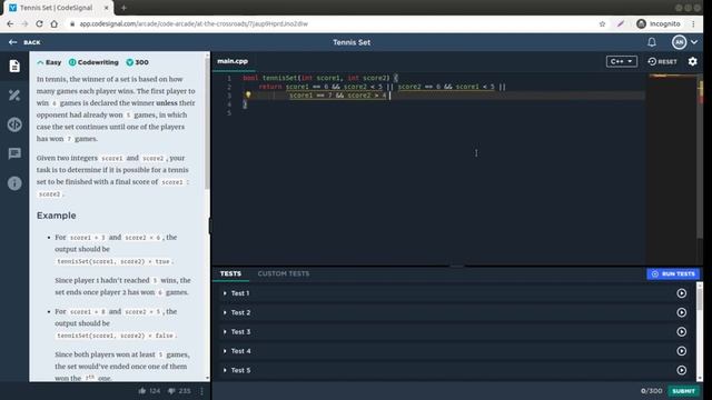 CodeSignal. Arcade. The Core. 14. Tennis Set (Solution + Explanation) смотреть онлайн