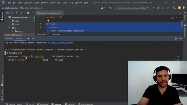 [Quarkus intermediário #6] Instanciando Kafka/Zookeeper e criando Tópicos, com Docker Compose смотреть онлайн