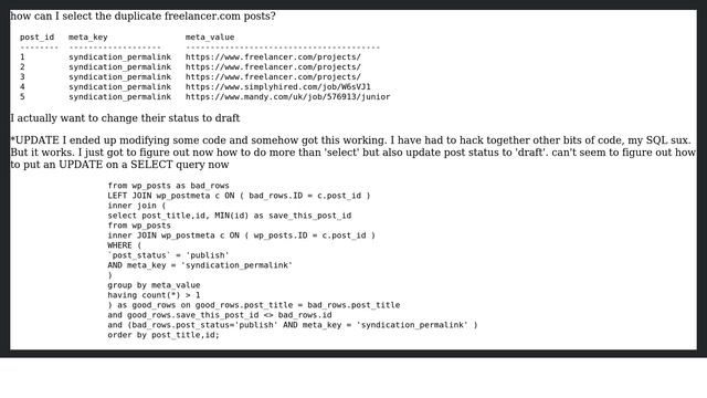 Wordpress: SQL query: select duplicate posts - but using duplicate meta смотреть онлайн