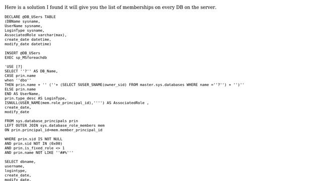 Databases: How to get sql server login name and their roles in a query? смотреть онлайн