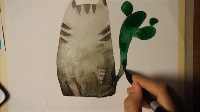 Watercolor Speed Painting - A Cat Cactus... A CATUS! - القطة الصبارة смотреть онлайн