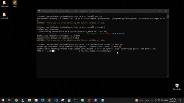 the best way to convert python file to exe using Nuitka