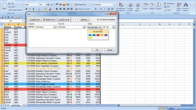 How to Learn Excel 2017 - Sort by Cell Color смотреть онлайн
