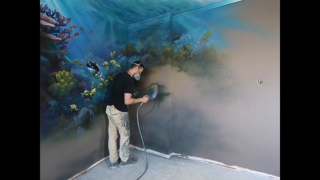 How to paint a Coral Reef - Airbrush Mural смотреть онлайн