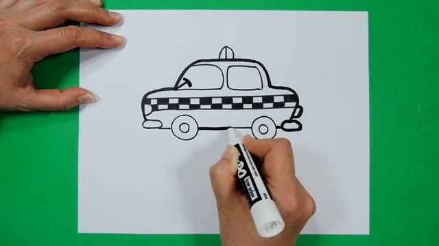 How To Draw Taxi Car. Easy. Step by step. Drawing for kids. Як намалювати автомобіль таксі. смотреть онлайн