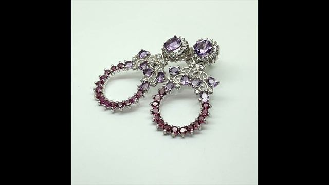 Серьги с родолит гранатом, аметистом серебряные смотреть онлайн