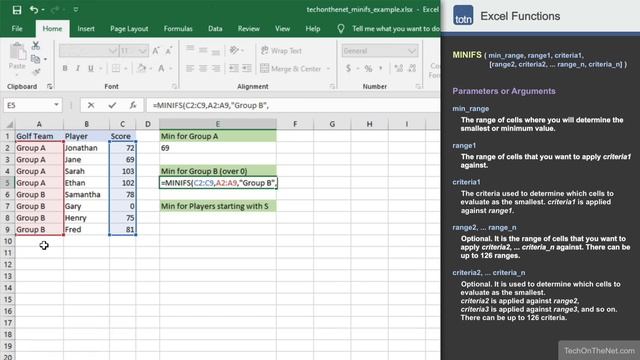 How to use the MINIFS function in Excel смотреть онлайн