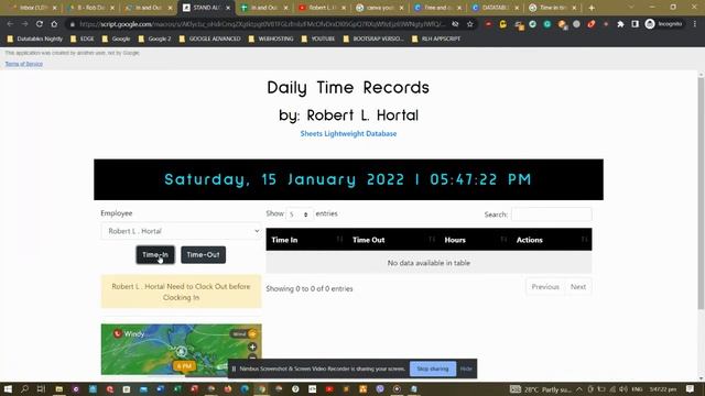 TIME IN AND OUT APPSCRIPT GOOGLE SHEET DATATABLE read the description: смотреть онлайн