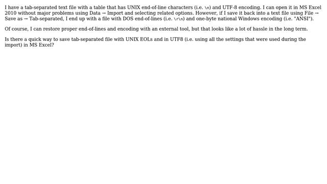 MS Excel: save spreadsheet to tab-separated with UNIX end of lines and UTF-8? смотреть онлайн
