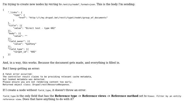 Drupal: Creating node via REST POST gives "leaked cache metadata" error (2 Solutions!!) смотреть онлайн