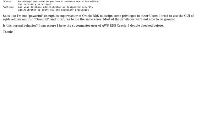 Databases: Oracle AWS RDS supermaster user cant grant select on some tables смотреть онлайн