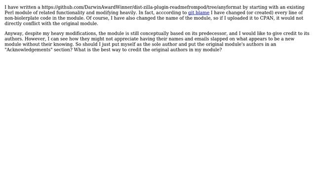 What is the ettiquite for releasing a Perl module based on someone else's module? смотреть онлайн
